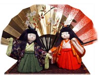 японский веер и традиционные японские куклы
