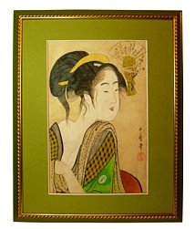 японская картина Гейша в зеленом кимоно, автор Утамаро