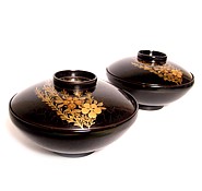 японский антиквариат:старинные лаковые чашки для еды с росписью золотом