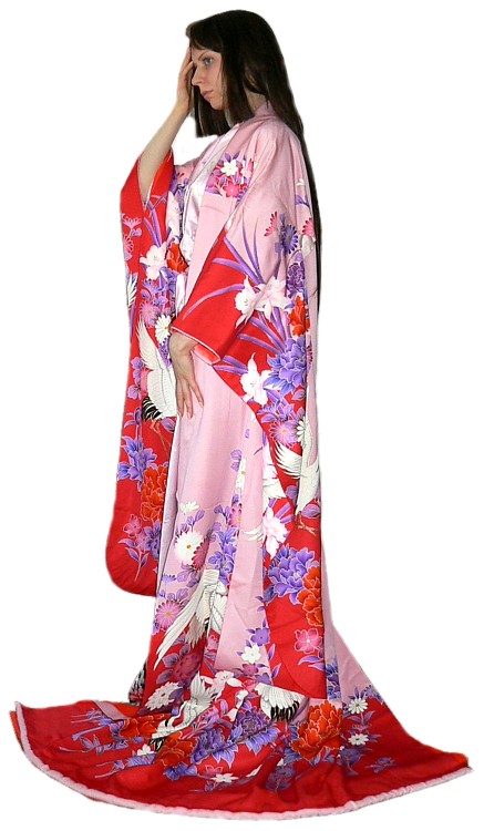 японский винтаж: шелковое праздничное кимоно с авторской росписью, 1980-е гг.