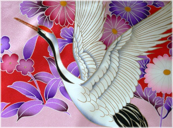 японский рисунок на шелке женского кимоно