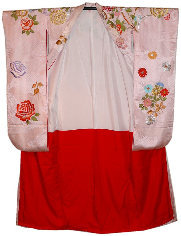 японское шелковое кимоно фурисодэ, винтаж