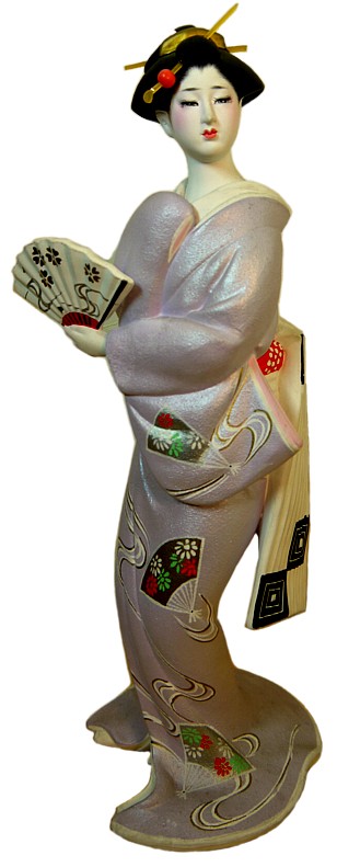 японская статуэтка мастерских Хаката - Девушка с веером в руке, 1960-е гг.