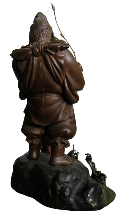 японский антиквариат: бронзовая фигура одного из Семи Богов Счастья Эбису