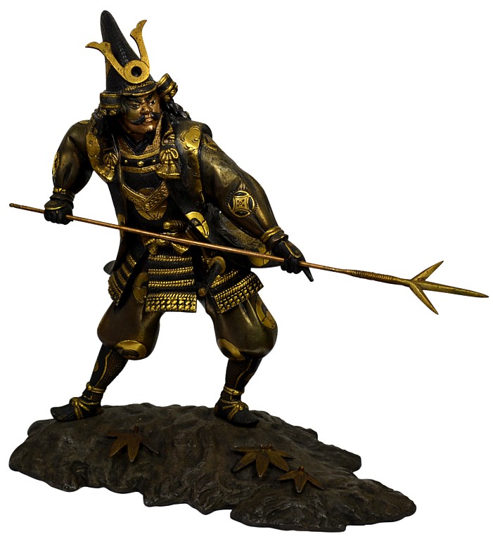 Самурай на поле битвы, бронзовая фигура, Япония, 1800-е гг., эпоха Эдо