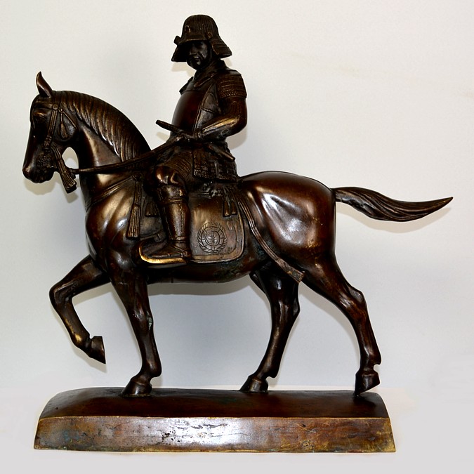 Бронзовая фигура самурай-всадник в боевых доспехах, Япония, 1920-30-е гг.
