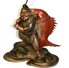 японская бронзовая кабинетная фигура-оберег в виде Одного из Семи Богов Удачи