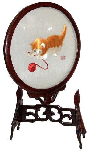 интерьерный экран с вышивкой Котёнок, 1950-60-е гг.