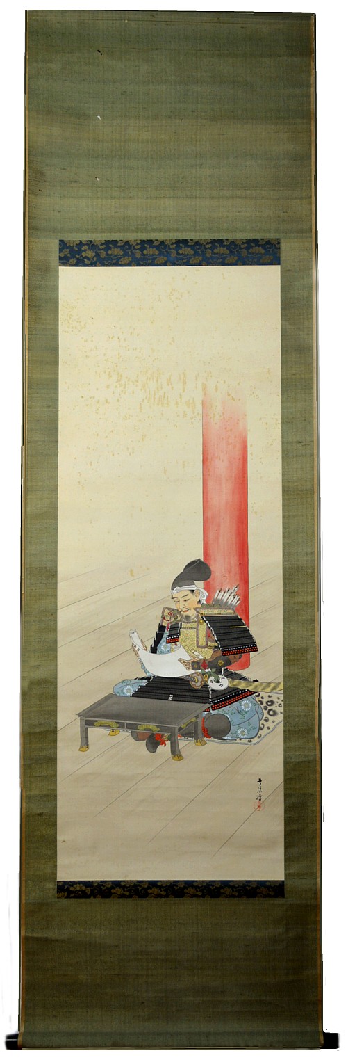 японский рисунок на свитке Самурай с письмом, эпоха Эдо