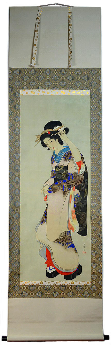 японская картина на свитке, 1880-е гг., цветная тушь, бумага, шелк