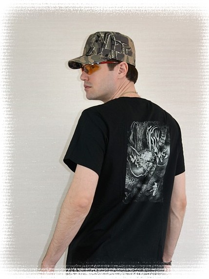 японская мужская футболка Лунный Дракон, хлопок 100%