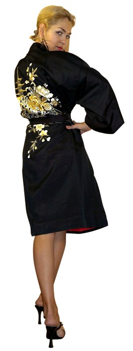 халат кимоно с вышивкой и красной подкладкой, сделано в Японии